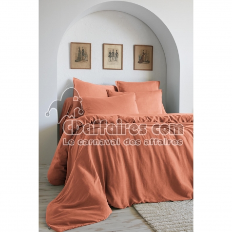 Housse de couette 140 x 200 cm &ndash; Lyocell Uni &ndash; LYSANDRE &ndash; Terracotta