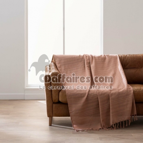 Plaid LILIA 240 x 220 cm &ndash; 100 % coton &ndash; Plaid &agrave; franges Moccha