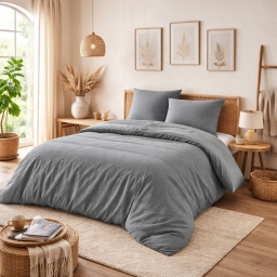 Parure de couette NIDRA 240 x 220 cm &ndash; Coton nid d&rsquo;abeille &ndash; Ardoise &ndash; 2 taies 65 x 65 cm