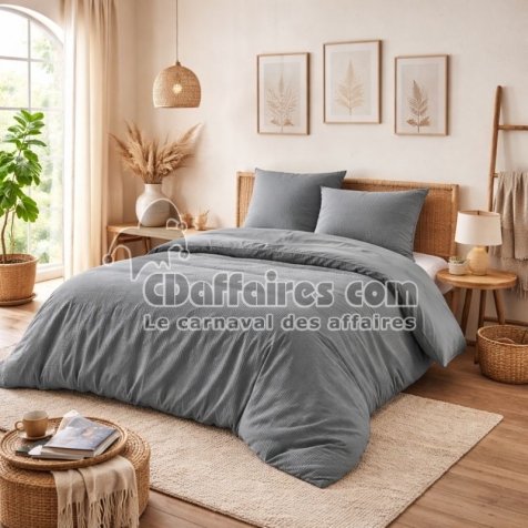 Parure de couette NIDRA 240 x 220 cm &ndash; Coton nid d&rsquo;abeille &ndash; Ardoise &ndash; 2 taies 65 x 65 cm