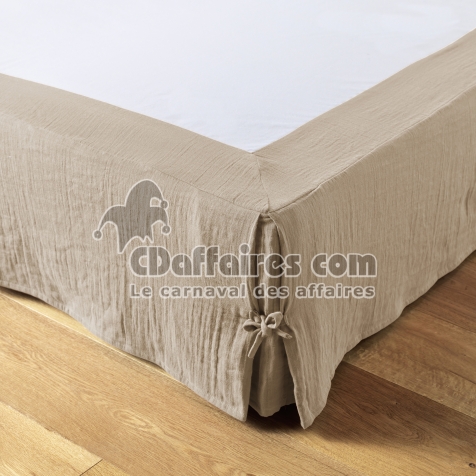 Cache-sommier 180 x 200 cm &ndash; Double Gaze de Coton 125 g/m&sup2; &ndash; Ga&iuml;a Ficelle