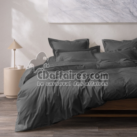 Housse de couette 240 x 220 cm Grand H&ocirc;tel Signature Ardoise  &mdash; Percale de coton peign&eacute; 80 fils/cm&sup2;