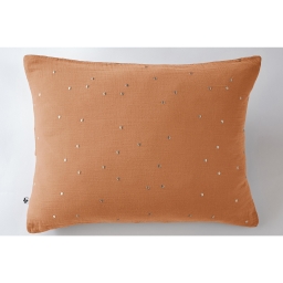 Taie d&rsquo;Oreiller 50 x 70 cm &ndash; Gaze de Coton Brod&eacute;e Fil Or &ndash; Ga&iuml;a Chic Abricot