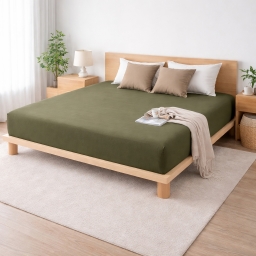 Drap-housse 160 x 200 cm Sienna Kaki &ndash; Gaze de coton & coton 57 fils &ndash; Bonnet 30 cm