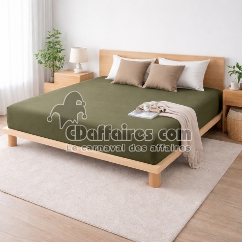Drap-housse 160 x 200 cm Sienna Kaki &ndash; Gaze de coton & coton 57 fils &ndash; Bonnet 30 cm