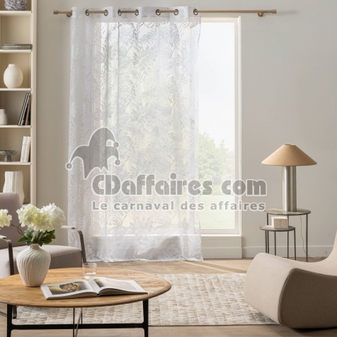 voilage &agrave; oeillets 140 x 280 cm maille ysora &mdash; blanc motif feuillage grande hauteur