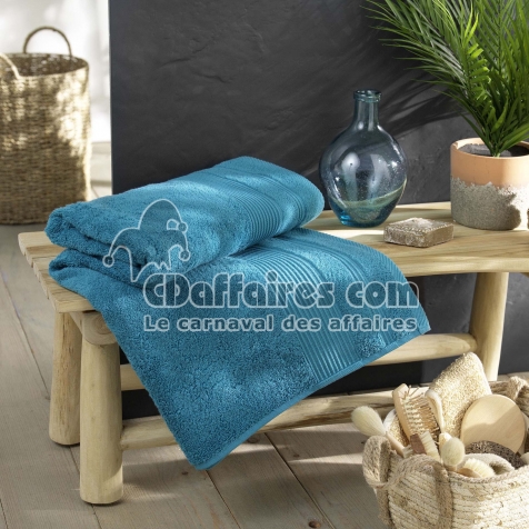 Drap de bain 90 x 150 cm &ndash; Coton &eacute;ponge uni Tendresse Bleu paon &ndash; 500 g/m&sup2;