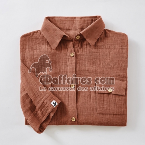 Tunique chemise femme double gaze de coton GA&Iuml;A &ndash; 100% coton &ndash; boutons coco &ndash; taille S/M - Terracotta