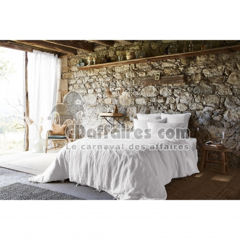 Housse de couette 200 x 200 cm &ndash; Lin Fran&ccedil;ais Lav&eacute; &ndash; SOLINE Craie