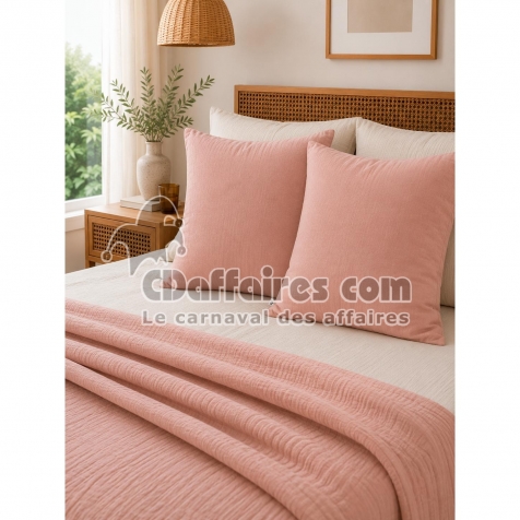Lot de 2 Taies d&rsquo;Oreiller 60 x 60 cm &ndash; Double Gaze de Coton &ndash; GA&Iuml;A Rose p&ecirc;che