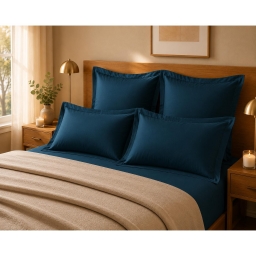 Lot de 4 Taies d'Oreiller 100% Coton 57 Fils/cm&sup2; &ndash; 2 Taies 63 x 63 cm + 2 Taies 50 x 70 cm Bleu