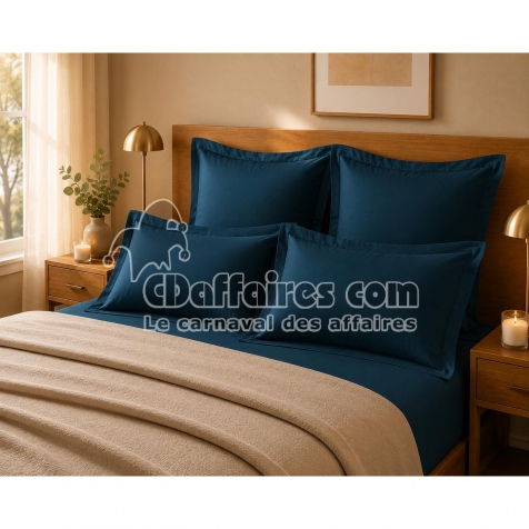 Lot de 4 Taies d'Oreiller 100% Coton 57 Fils/cm&sup2; &ndash; 2 Taies 63 x 63 cm + 2 Taies 50 x 70 cm Bleu