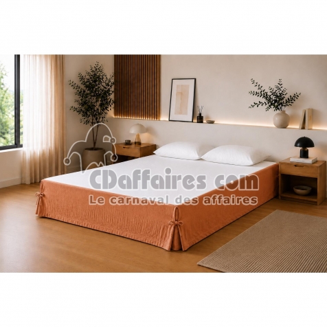 Cache-sommier 140 x 190 cm Double Gaze de Coton GA&Iuml;A Abricot &ndash; Qualit&eacute; Haut de Gamme