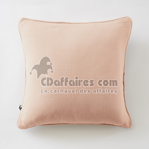 Coussin d&eacute;houssable 45 &times; 45 cm &ndash; Gaze de coton unie GA&Iuml;A &ndash; Passepoil & Zip Guimauve