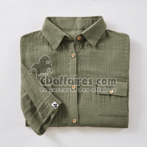 Tunique chemise femme double gaze de coton GA&Iuml;A &ndash; 100% coton &ndash; boutons coco &ndash; taille S/M - Romarin