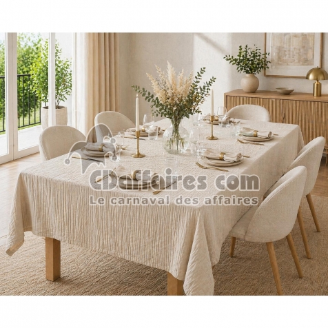 Nappe rectangle 150 x 350 cm + 6 serviettes de table &ndash; Double gaze de coton GA&Iuml;A Pampa