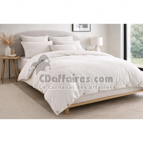 Pack Housse de Couette 260 x 240 cm + Drap Housse 160x200 cm &ndash; Flanelle CANDICE Blanc