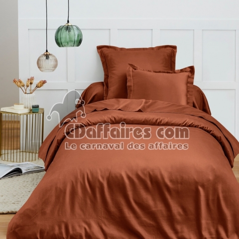 Housse de couette 1 place 140 x 200 cm &ndash; Coton 57 fils &ndash; Paprika