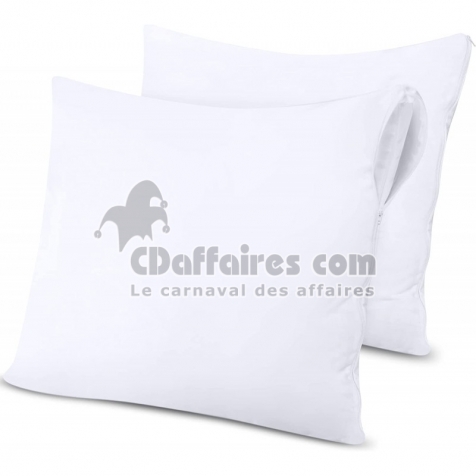 Lot de 2 prot&egrave;ge oreillers 63 x 63 cm &mdash; &Eacute;ponge imperm&eacute;able anti acariens zipp&eacute;