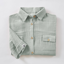 Tunique chemise femme double gaze de coton GA&Iuml;A &ndash; 100% coton &ndash; boutons coco &ndash; taille L/XL - Eucalyptus