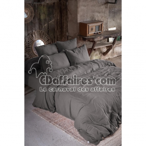 Parure de lit 260 x 240 cm &ndash; Double gaze de coton &ndash; + 2 taies 50 x 70 - Granit