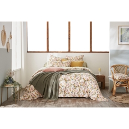 Housse de couette réversible 260 x 240 cm – Double Gaze de Coton Imprimée Clarence – Vert d’eau