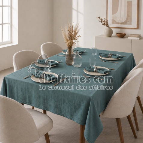 Nappe rectangle 150 x 250 cm + 6 serviettes de table &ndash; Double gaze de coton GA&Iuml;A Canard