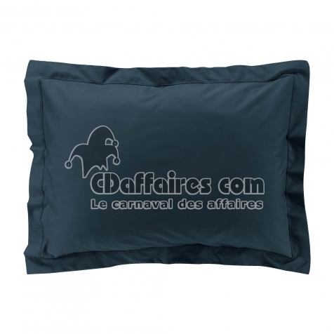 Taie d&rsquo;oreiller volant plat &ndash; 50 x 70 cm &ndash; percale unie 78 fils &ndash; point bourdon &ndash; Bleu