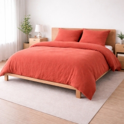 Parure de lit 240 x 220 cm Sienna Terracotta + 2 taies 63x63 cm &ndash; Double face gaze de coton & coton 57 fils