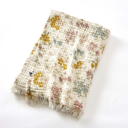 Plaid 130 x 160 cm Quadruple Gaze de Coton Fleurie &ndash; AVA