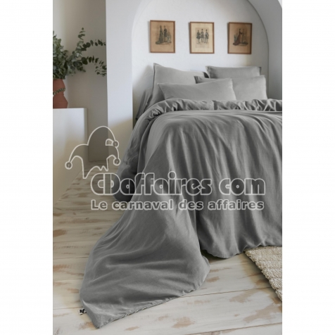 Housse de couette 140 x 200 cm &ndash; Lyocell Uni &ndash; LYSANDRE &ndash; Granit