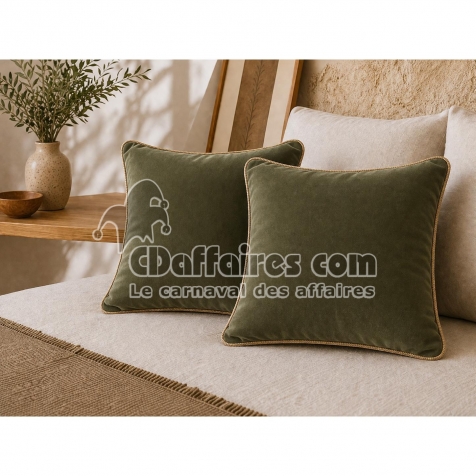 Lot de 2 Coussins Velours de Coton Thym 45 x 45 cm &ndash; D&eacute;houssables avec zip &ndash; C&Eacute;SAR