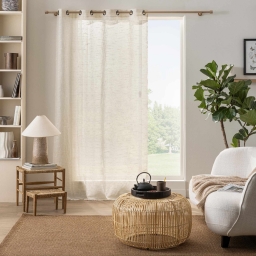 Voilage &agrave; &oelig;illets 137 x 260 cm Kalia &mdash; polyester effet lin fantaisie