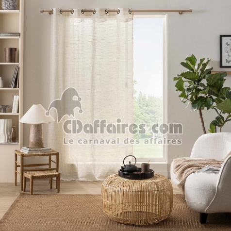 Voilage &agrave; &oelig;illets 137 x 260 cm Kalia &mdash; polyester effet lin fantaisie