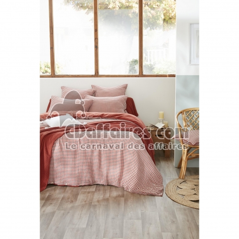 Housse de couette r&eacute;versible 140 x 200 cm &ndash; Gaze de coton tiss&eacute;e teint&eacute;e &ndash; VICKIE Terracotta