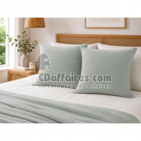 Lot de 2 Taies d&rsquo;Oreiller 60 x 60 cm &ndash; Double Gaze de Coton &ndash; GA&Iuml;A Eucalyptus