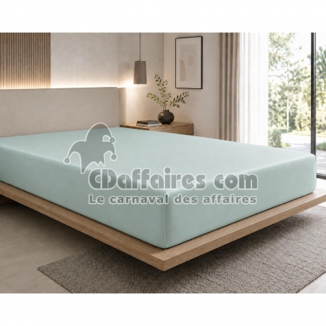 Drap-Housse 180 x 200 cm Prestige C&eacute;ladon &ndash; Satin de Coton Peign&eacute; 120 fils/cm&sup2; &ndash; Bonnet 30 cm