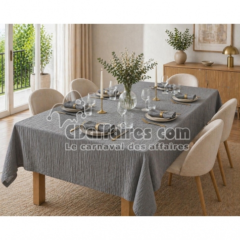 Nappe rectangle 150 x 350 cm + 6 serviettes de table &ndash; Double gaze de coton GA&Iuml;A Granit