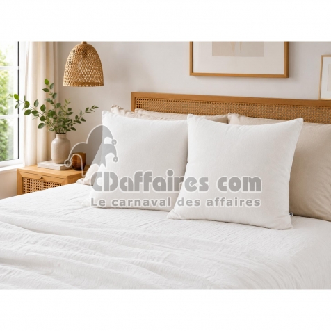 Lot de 2 Taies d&rsquo;Oreiller 60 x 60 cm &ndash; Double Gaze de Coton &ndash; GA&Iuml;A Blanc