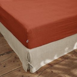 Drap Housse 90 x 190 cm &ndash; Lin Lav&eacute; Fran&ccedil;ais Luxe Soline &ndash; Paprika