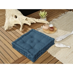 Coussin de sol capitonné 50 x 50 x 10 cm – Coton Déperlant Anti-UV - Blue jean