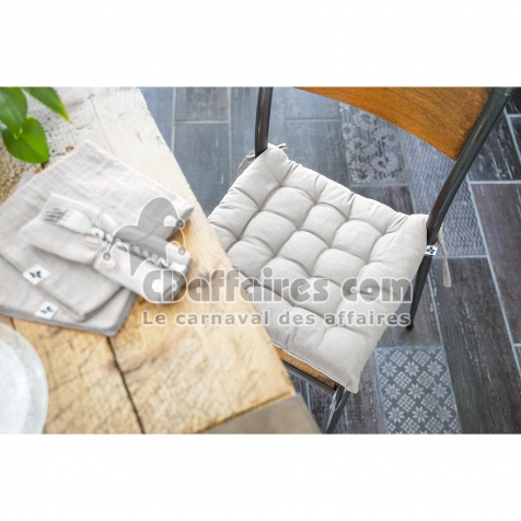 Assise matelassée 38 x 38 cm coton uni kala nuage Gris