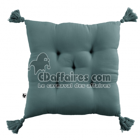 Assise matelassée 5 points avec pompons gaze de coton 40 x 40 cm canard Bleu