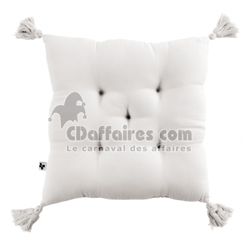 Assise matelassée 5 points avec pompons gaze de coton 40 x 40 cm chantilly Blanc
