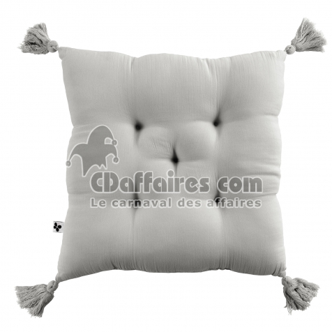 Assise matelassée 5 points avec pompons gaze de coton 40 x 40 cm nuage Gris