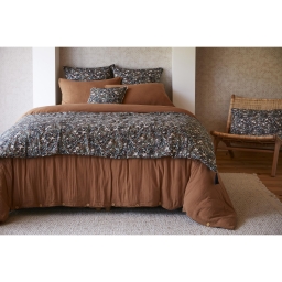 Bout de lit 90 x 200 cm double gaze de coton imprimée capucine Bleu foncé