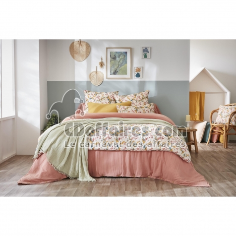 Bout de lit 90 x 200 cm Gaze de coton imprim&eacute;e CLARENCE