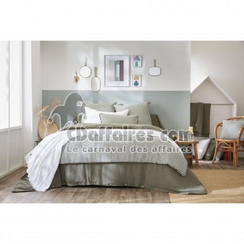 Bout de lit 90 x 200 cm Gaze de coton tiss&eacute;e teinte VICKIE Romarin