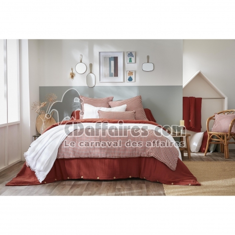 Bout de lit 90 x 200 cm Gaze de coton tiss&eacute;e teinte VICKIE Terracotta