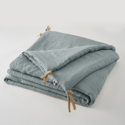 Bout de lit 90 x 200 cm Lin lav&eacute; SOLINE Azur